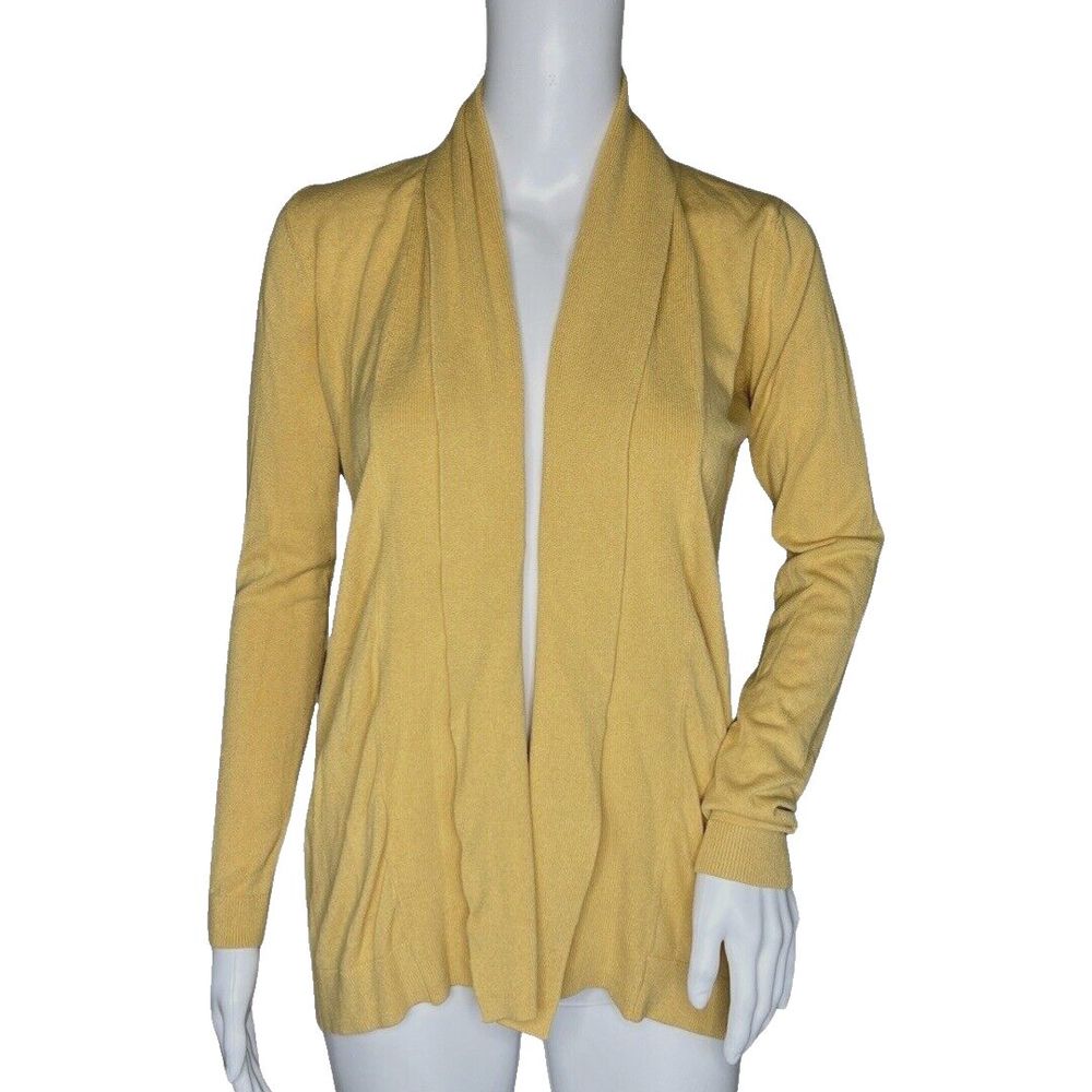 MNG Sweater Women XS Mustard Yellow Cardigan Open Front Casual Office Versatile